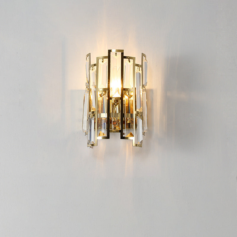 Modern Luxury Half Cylinder Stainless Steel Crystal 1-Light Wall Sconce Lamp For Living Room