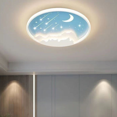 Modern Minimalist Round Moon Meteor Iron LED Flush Mount Ceiling Light For Bedroom