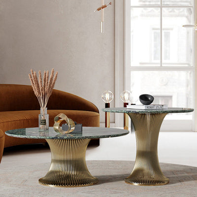 Contemporary Luxury Round Column Marble Stainless Steel Coffee Table Set For Living Room