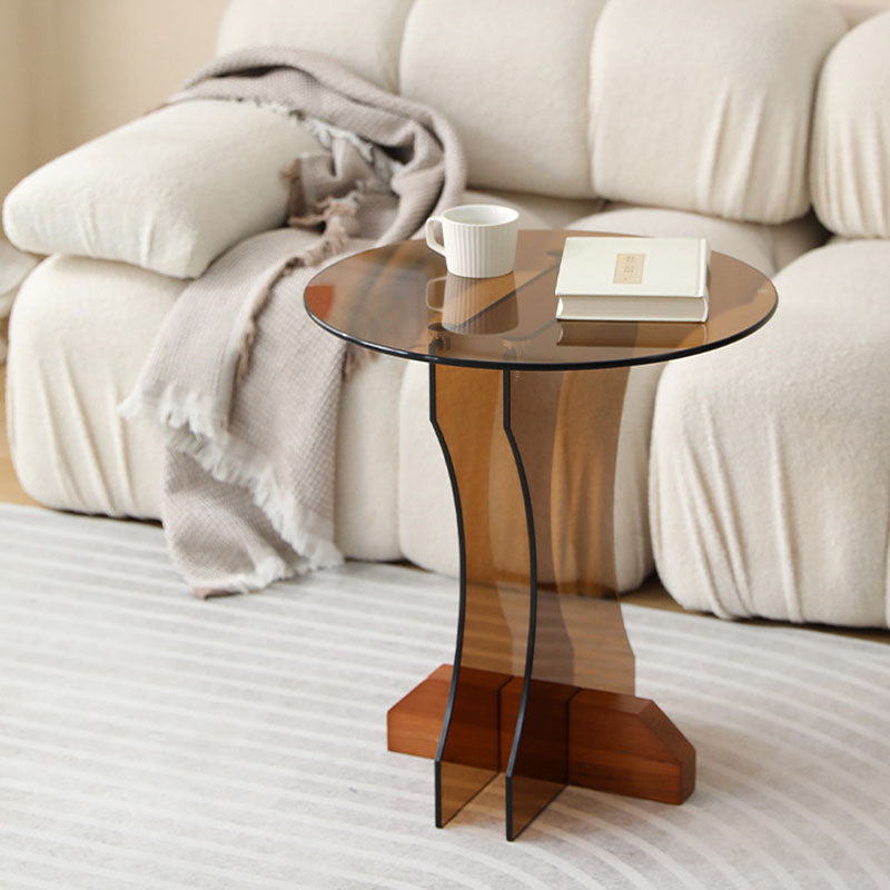 Modern Minimalist Round Glass End Table 1-Tier For Living Room