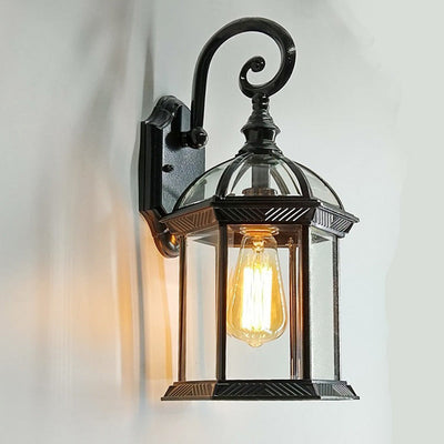 Traditional European Waterproof Aluminum Glass Hexagonal Prism 1-Light Wall Sconce Lamp For Garden