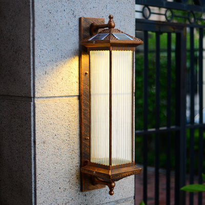 Contemporary Simplicity Solar Waterproof Aluminum Glass Cuboid 1-Light Outdoor Wall Sconce Lamp For Garden