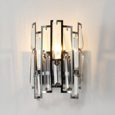 Modern Luxury Stainless Steel Crystal Multiple Rectangular 1/2 Light Wall Sconce Lamp For Living Room