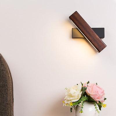 Contemporary Scandinavian Rectangular Solid Wood Iron LED Wall Sconce Lamp For Bedroom