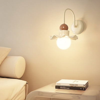 Modern Minimalist Round Ball Lotus Leaf Shape Disc Base PE Resin Iron 1-Light Wall Sconce Lamp For Bedroom