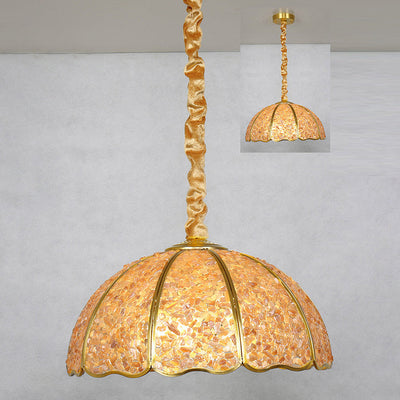 Traditional French Copper Crystal Dome Hemispherical 1-Light Pendant Light For Living Room