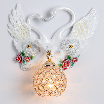 Modern Art Deco Resin Iron Crystal Couple Swan Ball 1-Light Wall Sconce Lamp For Living Room