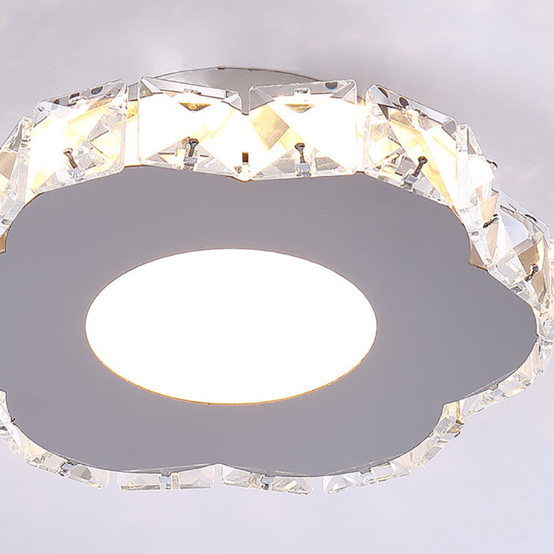 Modern Simplicity Stainless Steel Crystal Acrylic Star Heart Round Hexagon Elliptical LED Flush Mount Ceiling Light For Hallway