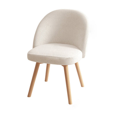 Contemporary Nordic Curved Fabric Upholstered Wood Legs Vanity Stool Backrest For Bedroom