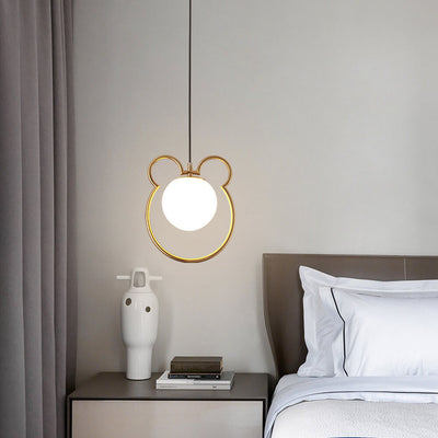 Contemporary Creative Mouse Iron Frame Globe Glass Shade 1-Light Pendant Light For Bedroom