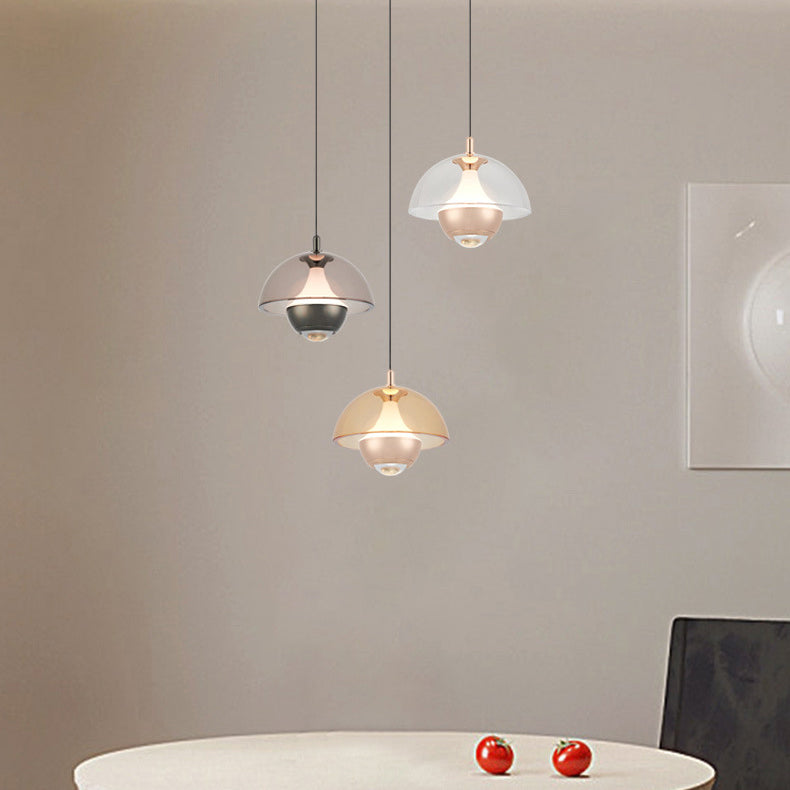 Modern Simplicity Hemisphere Liftable Aluminium Acrylic LED Pendant Light For Dining Room