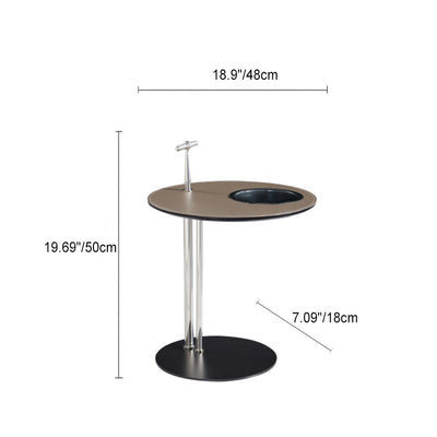 Modern Minimalist Round Saddle Leather Stainless Steel Carbon Steel Side Table Storage For Living Room