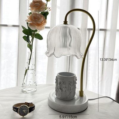 Modern Art Deco Flower Glass Shade Marble Base 1-Light Melting Wax Table Lamp For Bedroom