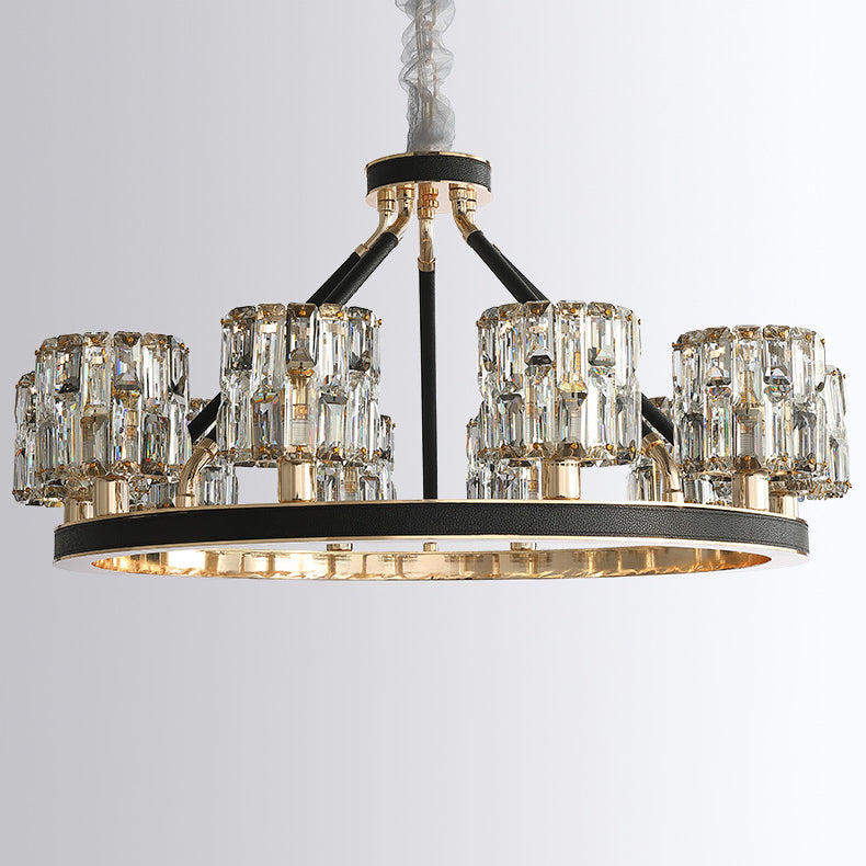 Modern Luxury Cylinder Round Iron Crystal 6/8 Light Chandelier For Living Room