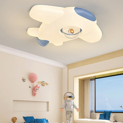 Contemporary Creative Iron PE Cartoon Airplane Design LED Kids Flush Mount Ceiling Light For Bedroom