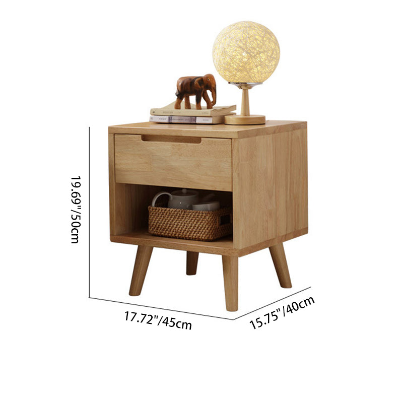 Contemporary Scandinavian Square Tabletop Solid Wood Nightstand 1-Drawer For Bedroom