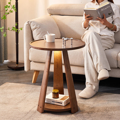 Modern Simplicity Round Rubber Wood End Table 2-Tier For Living Room