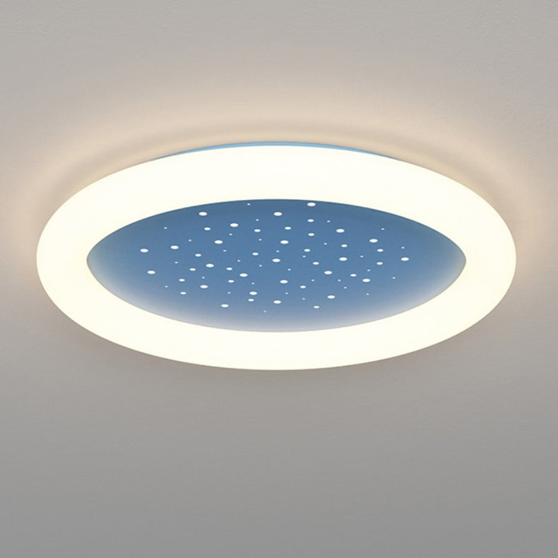 Modern Simplicity Iron Acrylic Round Starry Sky LED Flush Mount Ceiling Light For Bedroom