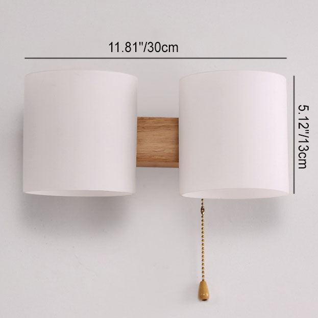 Modern Warm Cylindrical Rubber Wood Glass 1/2 Light Wall Sconce Lamp