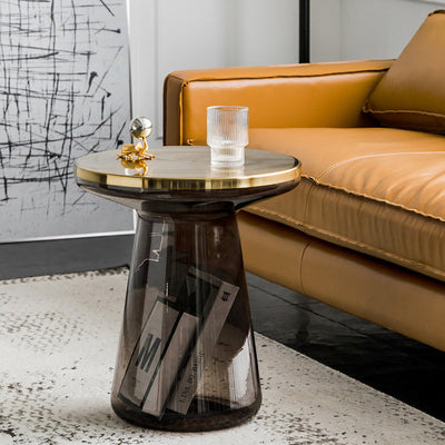 Modern Minimalist Round Cone Hardware Glass Coffee Table For Living Room