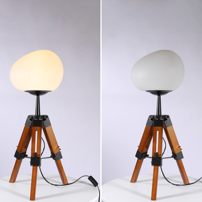 Contemporary Retro PE Round Shade Adjustable Wood Tripod Stand 1-Light Table Lamp For Bedroom