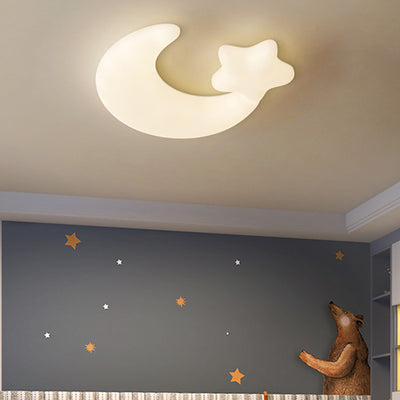 Modern Minimalist Moon Star PE Iron LED Flush Mount Ceiling Light For Bedroom