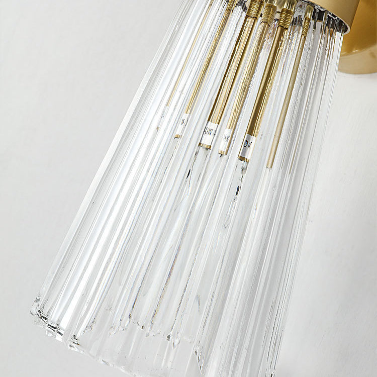 Contemporary Luxury Ribbed Crystal Up And Down Luminous 2-Light Wall Sconce Lamp For Bedroom