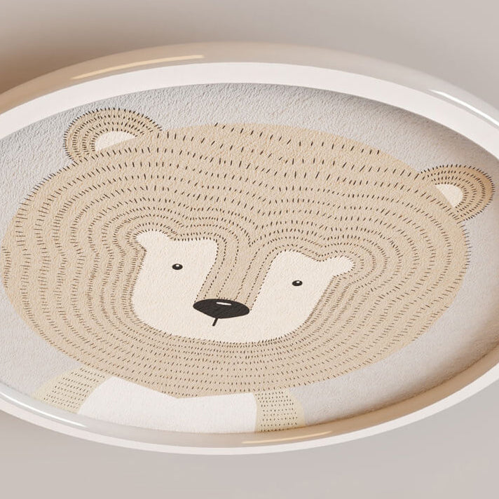 Modern Minimalist Round Cartoon Animal Aluminum Hardware PVC Flush Mount Ceiling Light For Bedroom