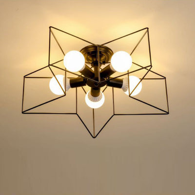 Contemporary Scandinavian Pentagram Iron 5-Light Semi-Flush Mount Lighting For Living Room