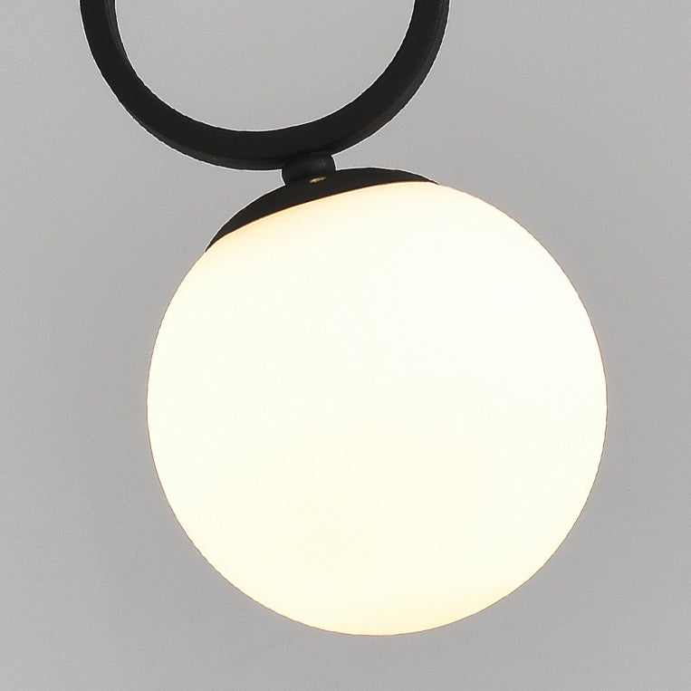 Contemporary Nordic Glass Iron Ball Ring 1-Light Pendant Light For Bedside