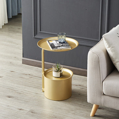 Modern Minimalist Round Iron Rock Slab Side Table 1-Storage For Living Room