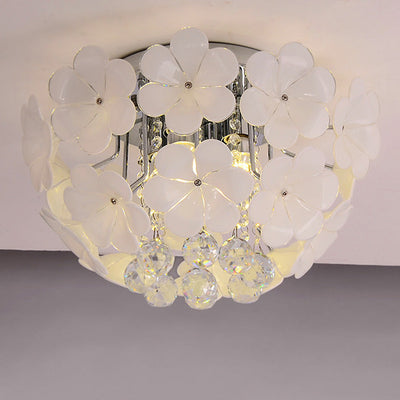 Contemporary Scandinavian Branch Floral Glass Crystal Metal 1/4/6/8/10 Light Flush Mount Ceiling Light For Living Room