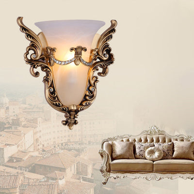 Traditional European Wings Cup Resin Glass 1-Light Wall Sconce Lamp For Bedroom