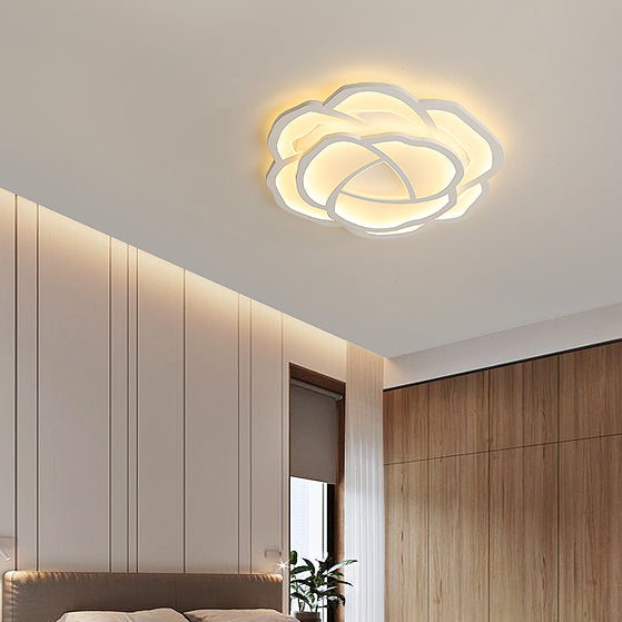 Modern Minimalist Rose Shape Iron Acrylic LED Flush Mount Ceiling Light For Bedroom