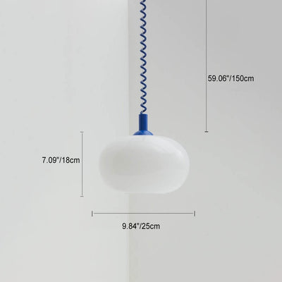 Modern Simple Cream White Round Glass Lift 1-Light Pendant Light