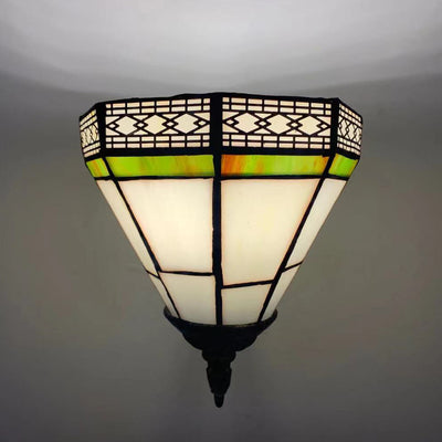 Traditional Tiffany Flower Iron Stained Glass 1-Light Wall Sconce Lamp For Living Room