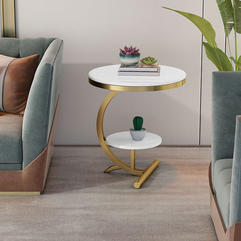 Modern Minimalist Round Marble Metal Side Table 2-Tier For Living Room