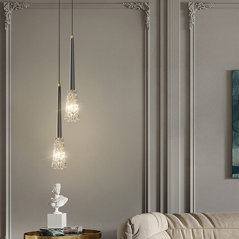 Contemporary Luxury Full Copper Water-ripple Glass Shade 1-Light Pendant Light For Living Room