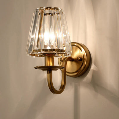 Contemporary Luxury Golden Finish Frame Crystal Shade 1-Light Wall Sconce Lamp For Living Room