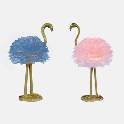 Contemporary Nordic Goose Feather Metal Flamingo Ball 1-Light Table Lamp For Bedside