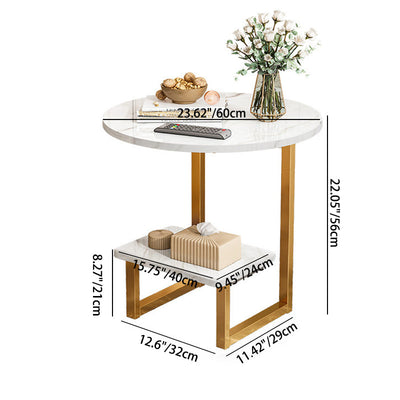 Contemporary Nordic Round Rectangular G Shape Plate Steel End Table 2-Tier For Living Room