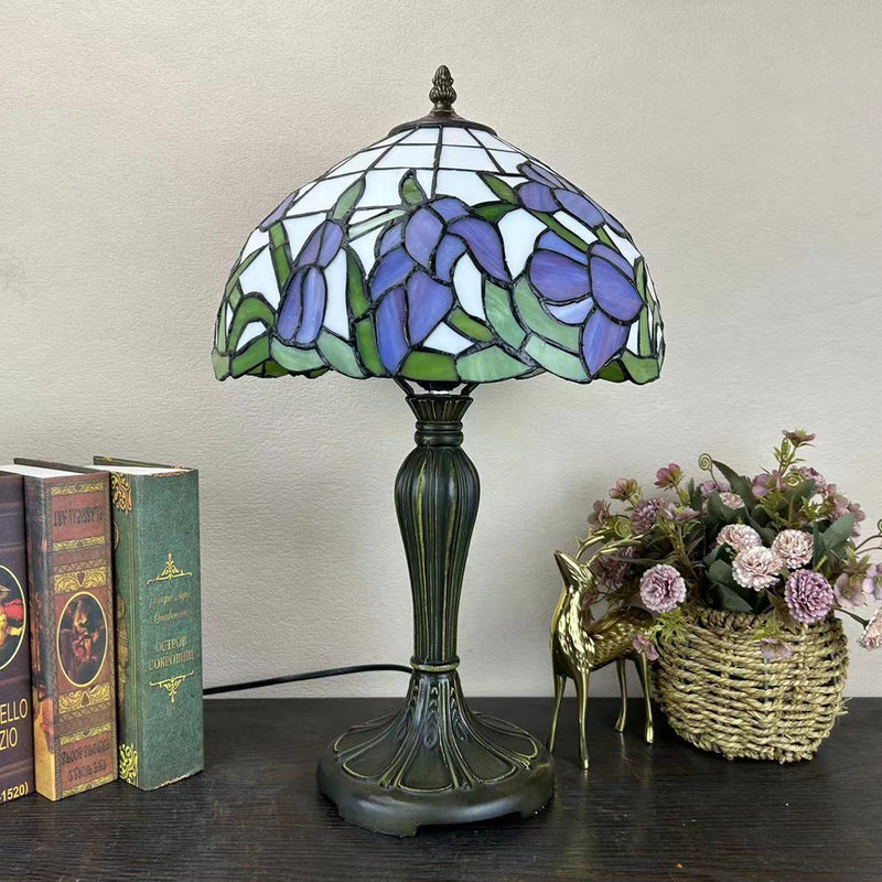 Traditional Tiffany Round Dome Flower Alloy Stained Glass 1-Light Table Lamp For Living Room