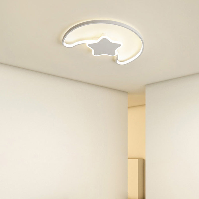 Contemporary Creative Moon Iron Acrylic LED Semi-Flush Mount Ceiling Light For Living Room