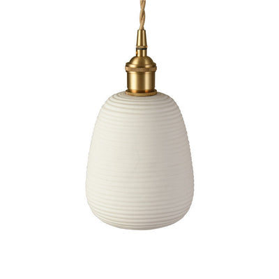 Contemporary Nordic Irregular Cylinder Stripe Ceramic Copper 1-Light Pendant Light For Living Room