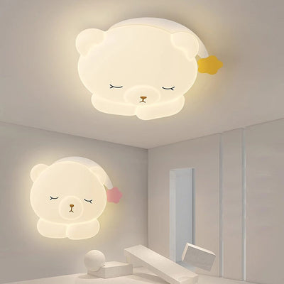 Modern Art Deco Kids Iron PE Bear LED Flush Mount Ceiling Light For Bedroom