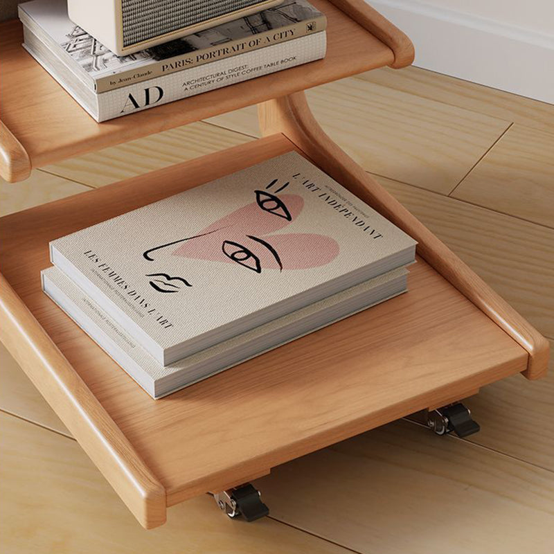 Traditional Japanese Square Wood Flip Cover End Table 4-Tier Storage Shelves For Living Room