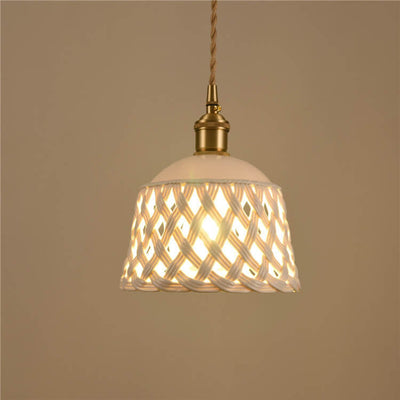 Nordic Minimalist Ceramic Hollow Design Dome Brass 1-Light Pendant Light