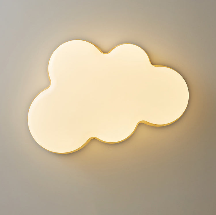 Modern Minimalist Cloud Shaped Rubberwood Acrylic LED Flush Mount Ceiling Light For Bedroom