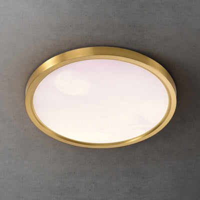 Modern Simplicity Full Copper Blue Sky Cloud Design Round Acrylic Shade LED Flush Mount Ceiling Light For Living Room