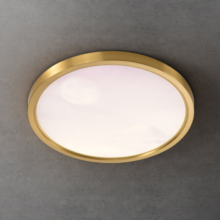 Modern Simplicity Full Copper Blue Sky Cloud Design Round Acrylic Shade LED Flush Mount Ceiling Light For Living Room